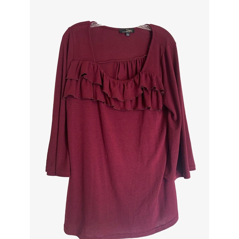 Suzanne Betro Sweater Top Burgundy Sleeve Sz Large